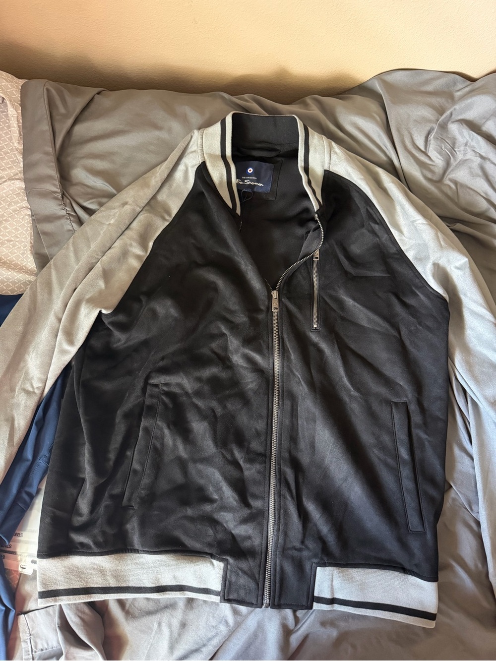 Ben Sherman Black Bomber Jacket with Light Gray Sleeves